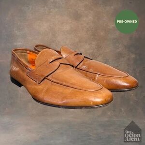 Size 12D Santoni Men's Penny Loafers 'Brown' 12183615 Pre-Owned